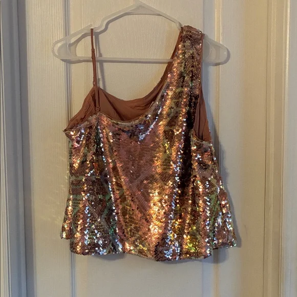 Free People Disco Fever One Shoulder Sequins Top size M - Picture 4 of 6